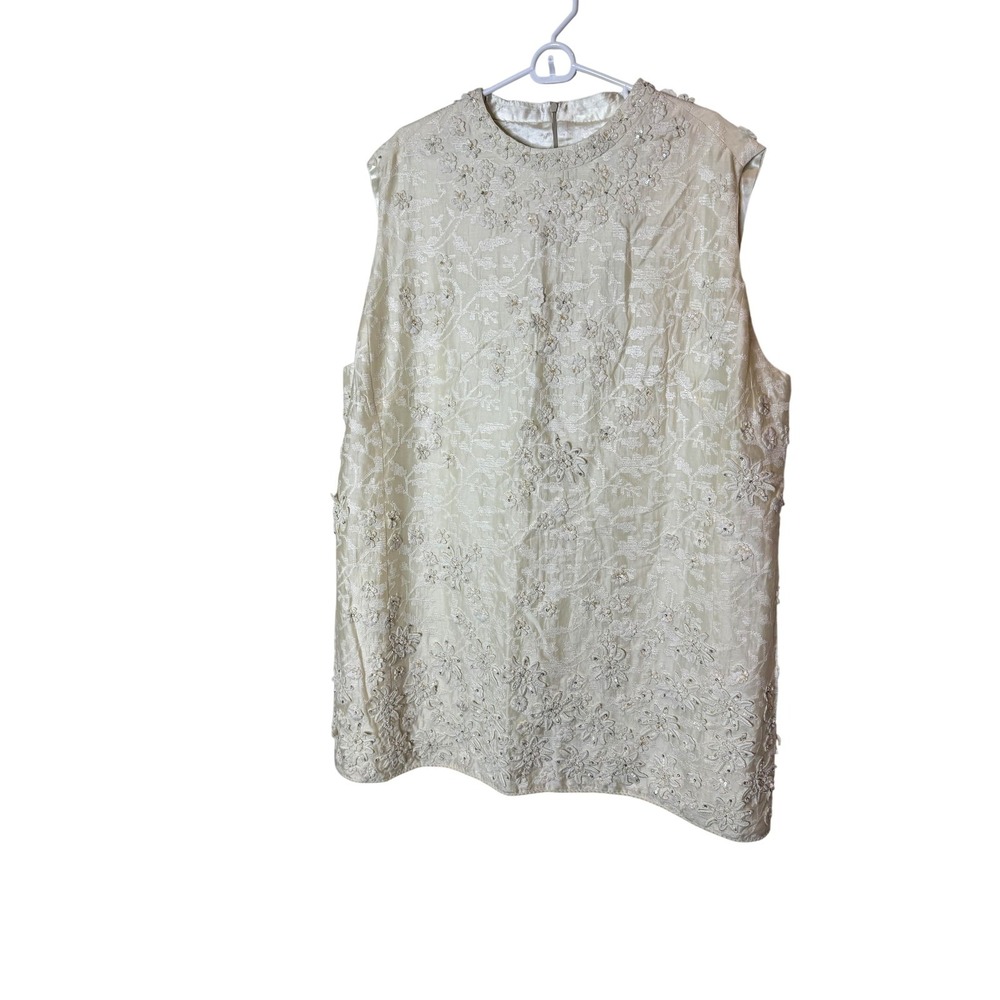 Payal Jain Dress Womens 24W White Beaded Lace‎ Floral Shift Bridal Wedding Party